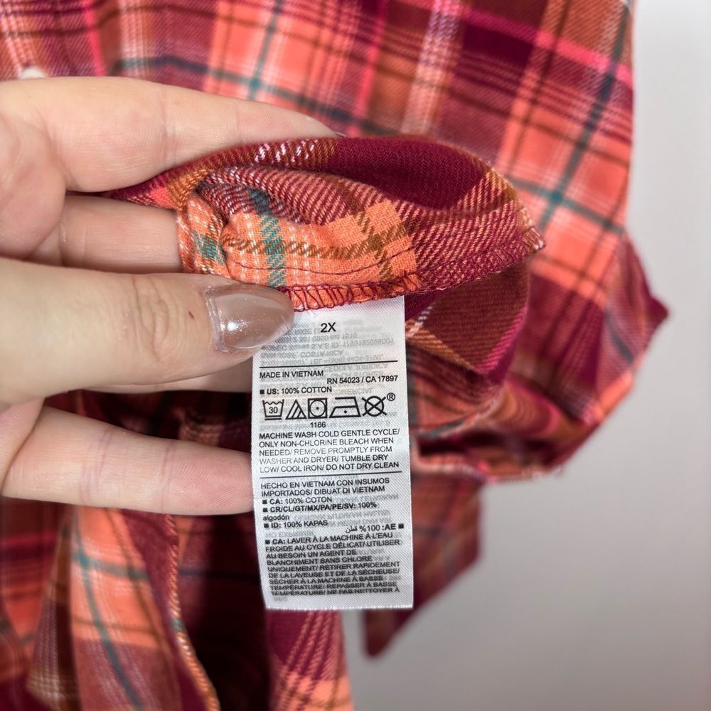 Old Navy Orange Red Long-Sleeve Tunic Boyfriend Plaid Flannel Shirt NWT 2X - Picture 14 of 16